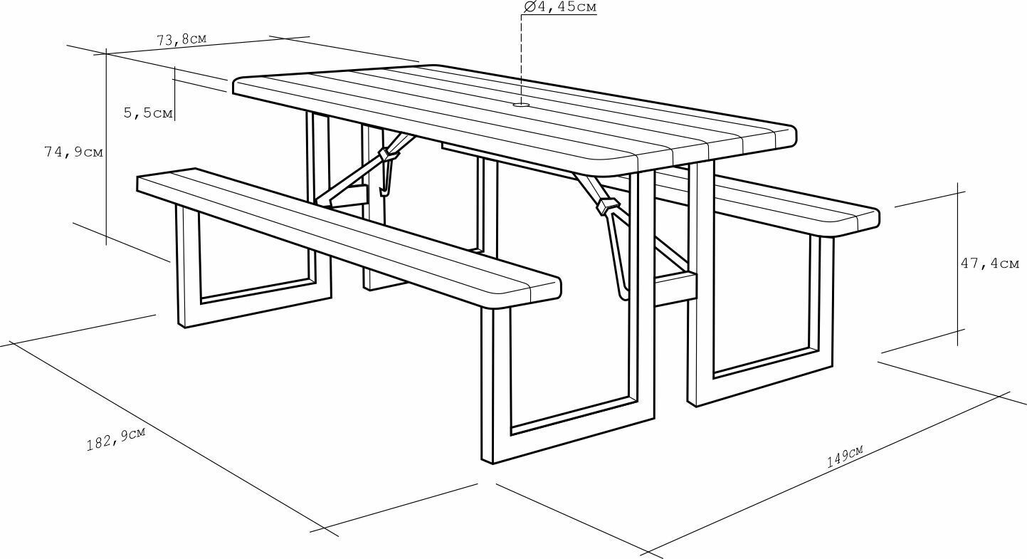 Скамейка со столиком посередине схема