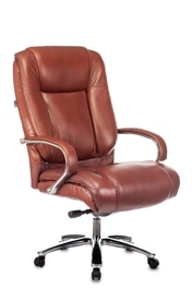 Кресло руководителя Бюрократ T-9925SL, светло-коричневый Leather Eichel кожа, крестов. металл хром